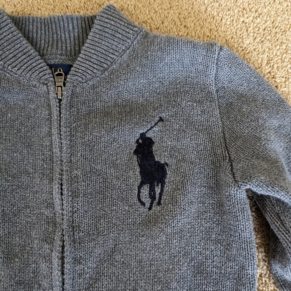100% cotton, polo by Ralph Lauren, boys size 6, gray classic zip up cardigan. - Picture 3 of 11